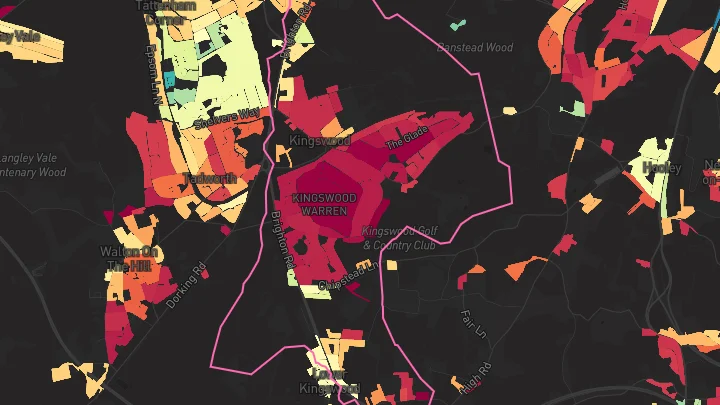 House price heatmap showing property values across Kingswood