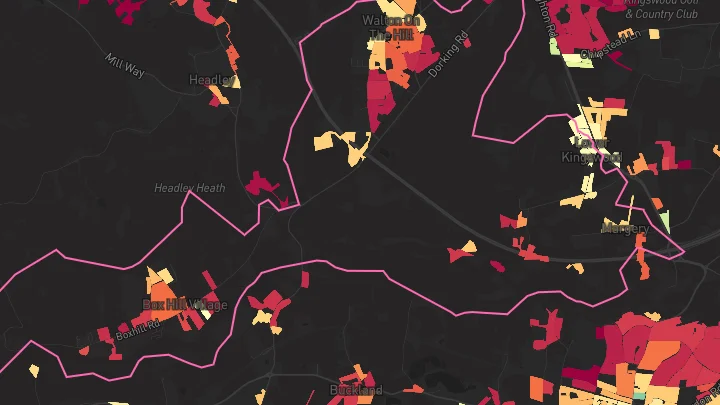 House price heatmap showing property values across Walton On The Hill