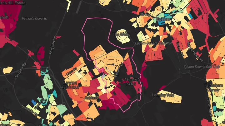 House price heatmap showing property values across Ashtead