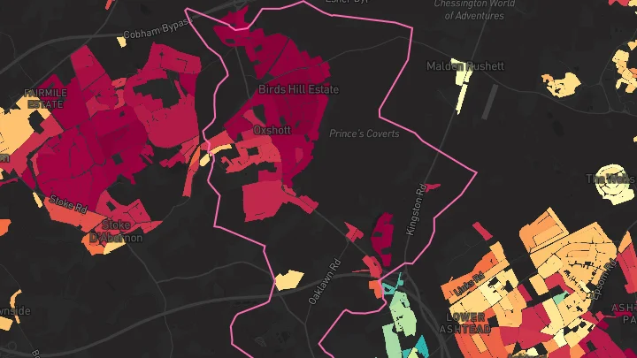 House price heatmap showing property values across Chessington South
