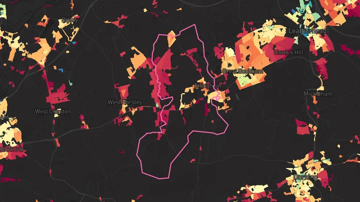 House price heatmap showing property values across East Horsley