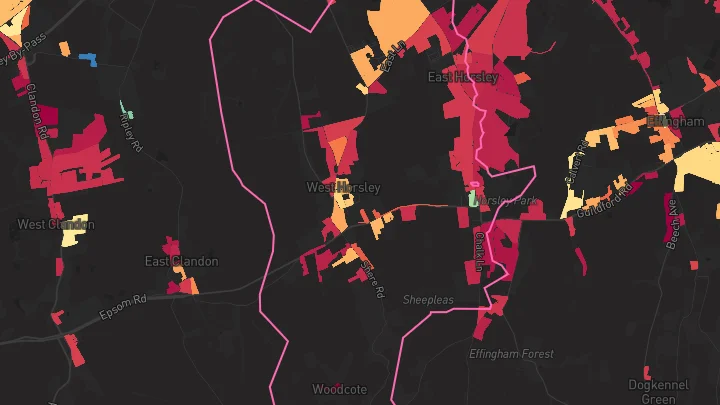 House price heatmap showing property values across West Horsley