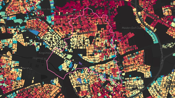 House price heatmap showing property values across New Malden