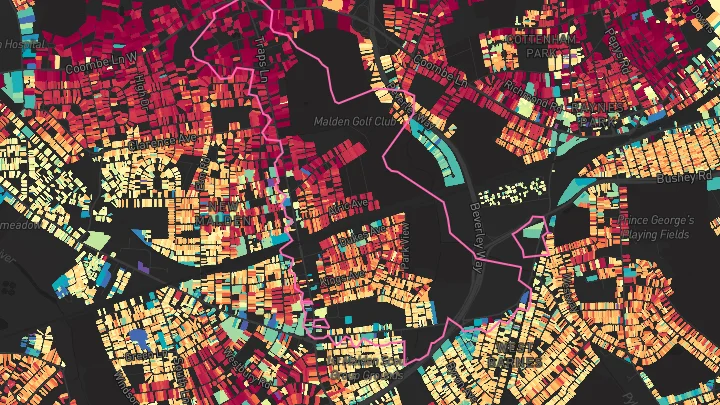 House price heatmap showing property values across New Malden
