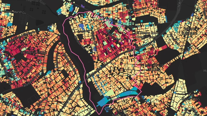House price heatmap showing property values across Malden Manor