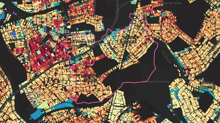 House price heatmap showing property values across Motspur Park
