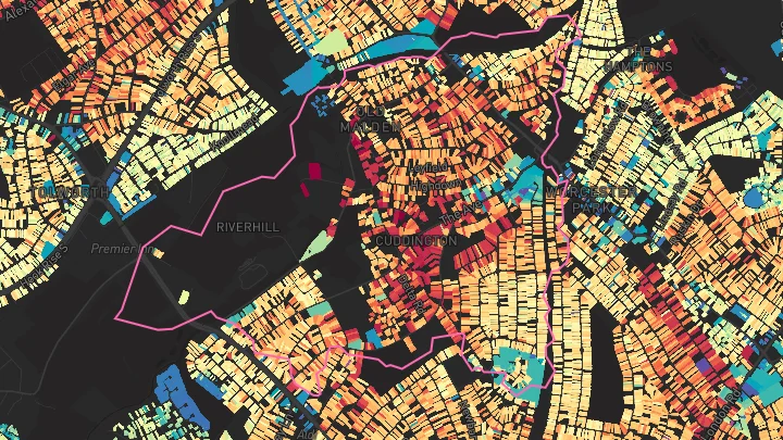 House price heatmap showing property values across Worcester Park