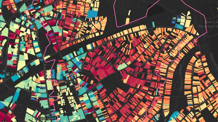 House price heatmap showing property values across Surbiton