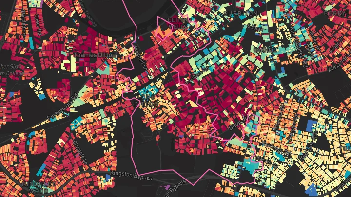 House price heatmap showing property values across Surbiton