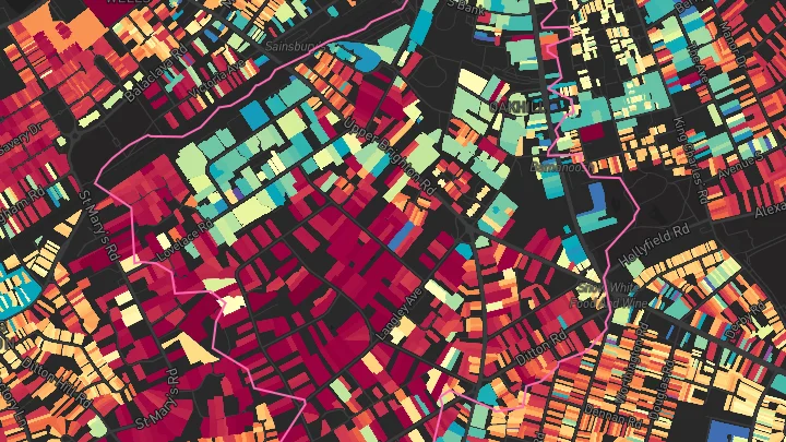 House price heatmap showing property values across Surbiton