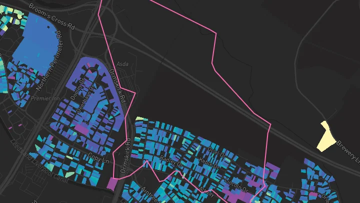 House price heatmap showing property values across Aintree