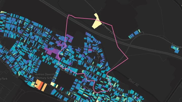 House price heatmap showing property values across Aintree