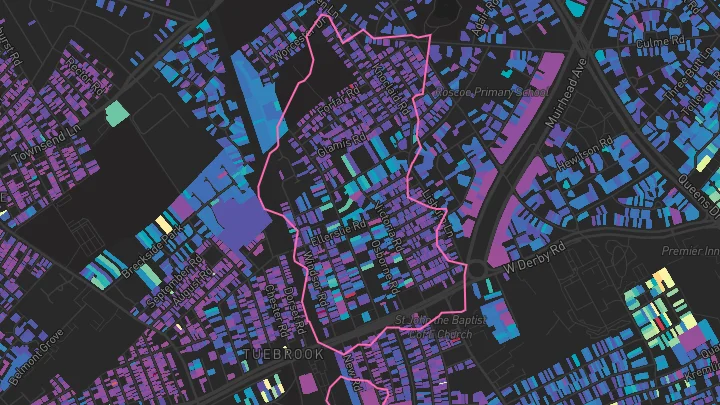 House price heatmap showing property values across Tuebrook