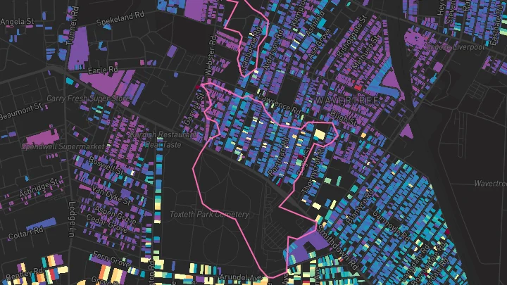 House price heatmap showing property values across Wavertree