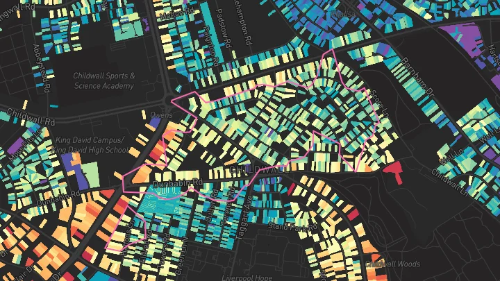 House price heatmap showing property values across Childwall