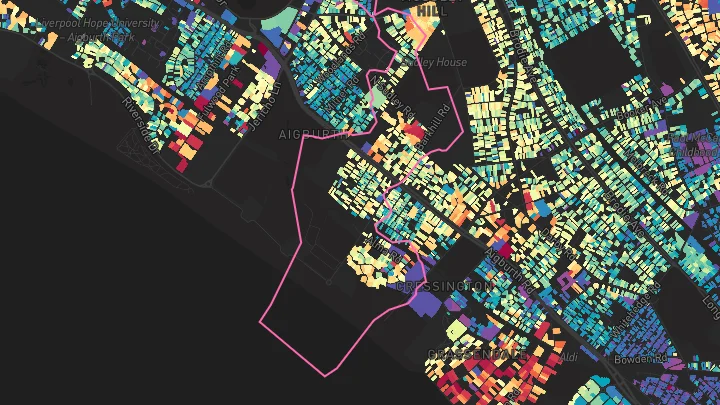 House price heatmap showing property values across Mossley Hill