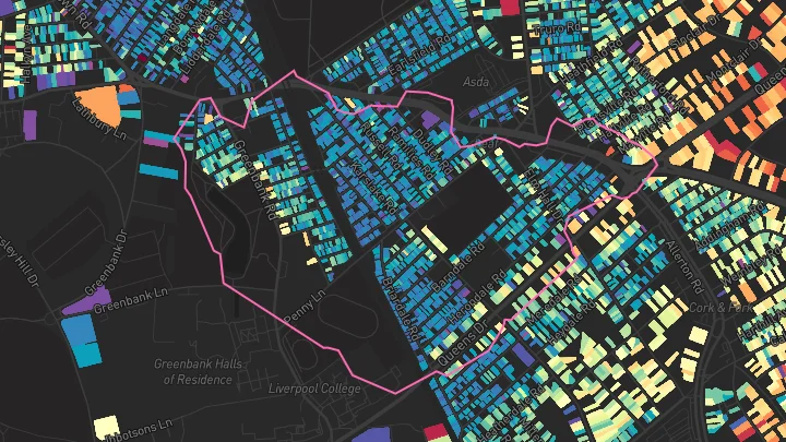 House price heatmap showing property values across Mossley Hill