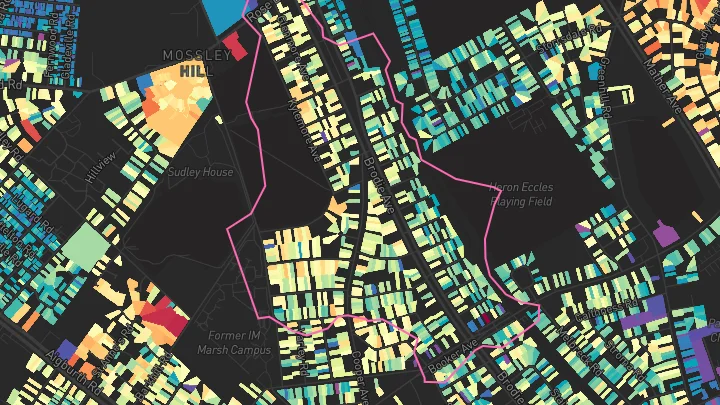 House price heatmap showing property values across Mossley Hill