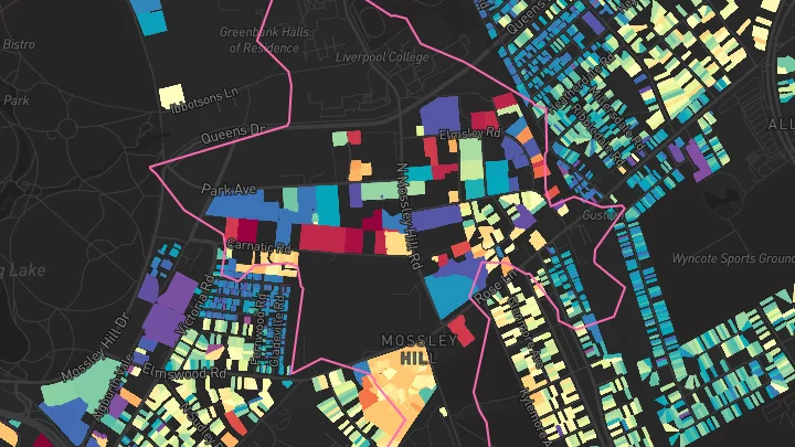 House price heatmap showing property values across Mossley Hill