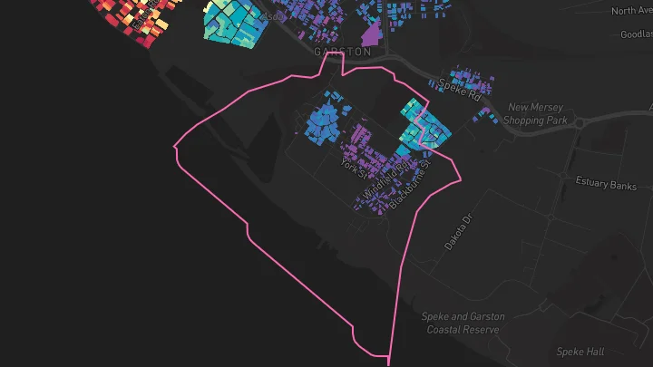 House price heatmap showing property values across Garston