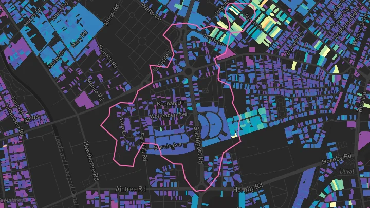 House price heatmap showing property values across Bootle