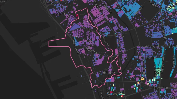 House price heatmap showing property values across Bootle