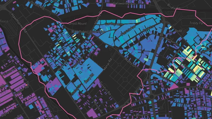 House price heatmap showing property values across Bootle