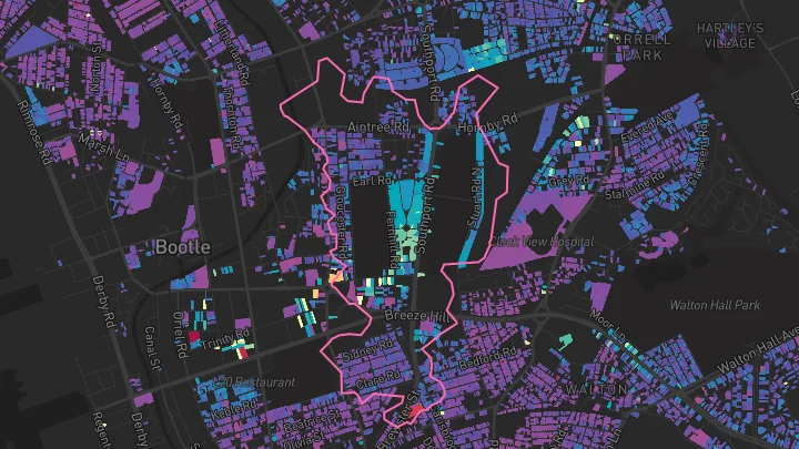 House price heatmap showing property values across Bootle