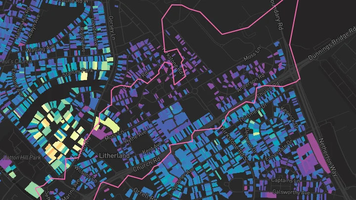 House price heatmap showing property values across Litherland