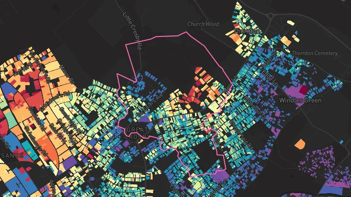 House price heatmap showing property values across Crosby