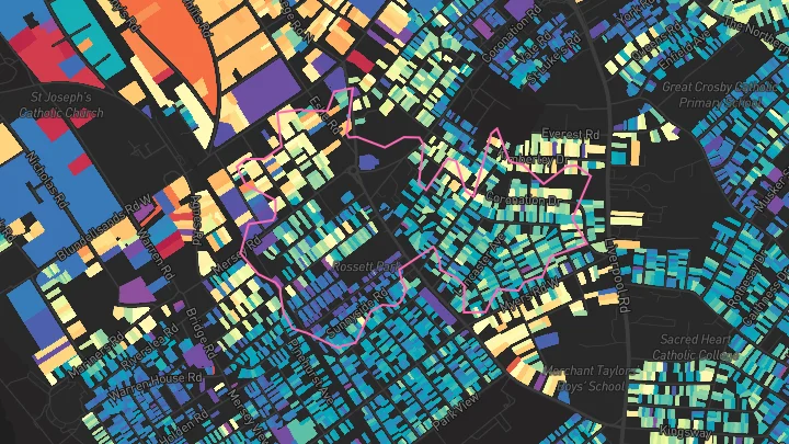 House price heatmap showing property values across Crosby