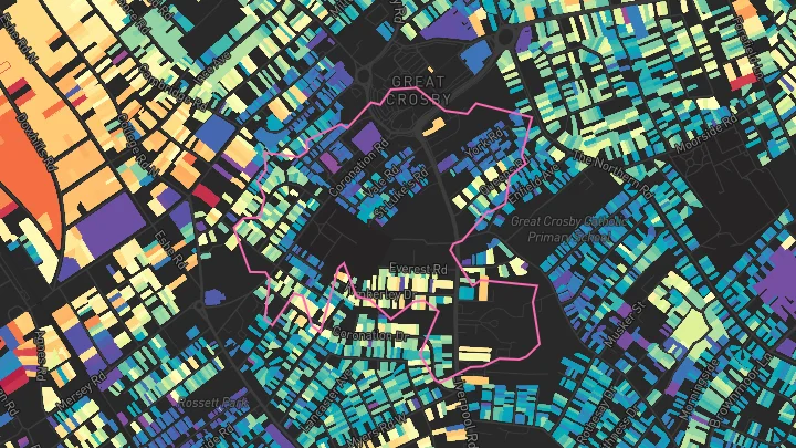House price heatmap showing property values across Crosby