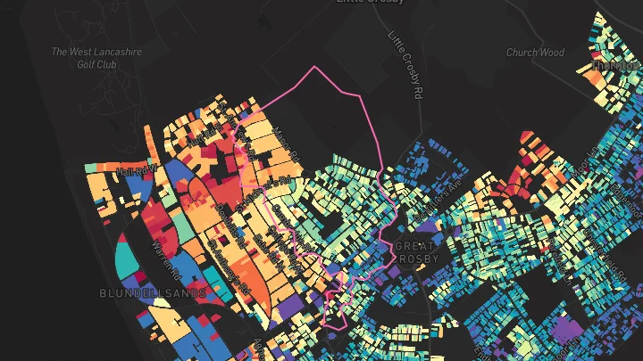 House price heatmap showing property values across Crosby