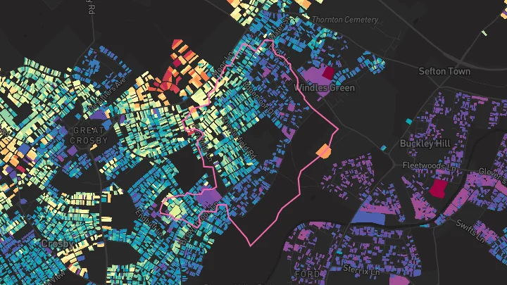 House price heatmap showing property values across Crosby