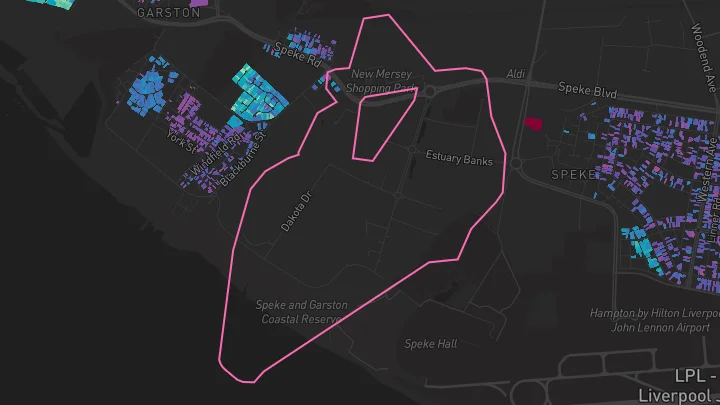 House price heatmap showing property values across Speke