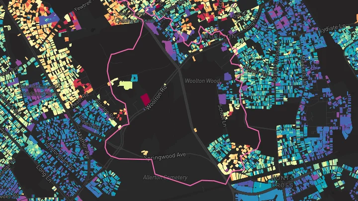 House price heatmap showing property values across Woolton