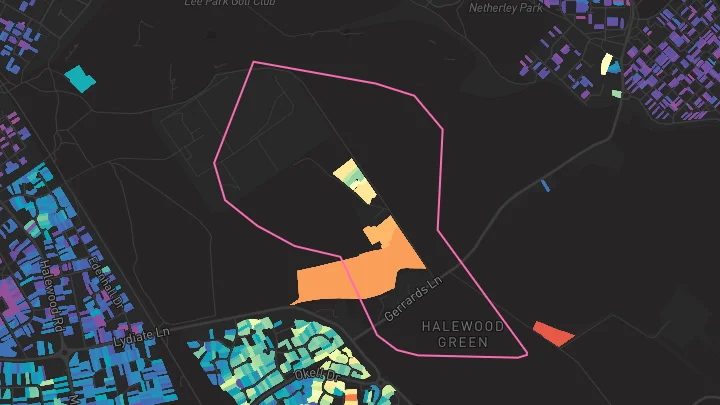 House price heatmap showing property values across Halewood