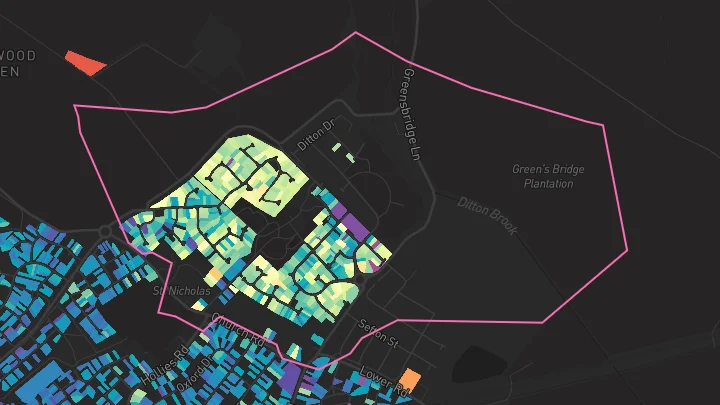 House price heatmap showing property values across Halewood