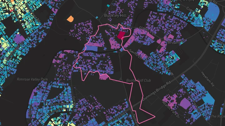 House price heatmap showing property values across Bootle