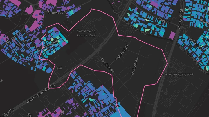 House price heatmap showing property values across Bootle