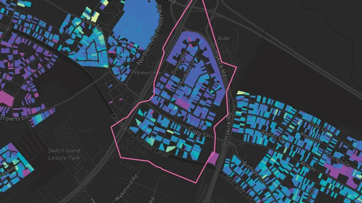 House price heatmap showing property values across Bootle