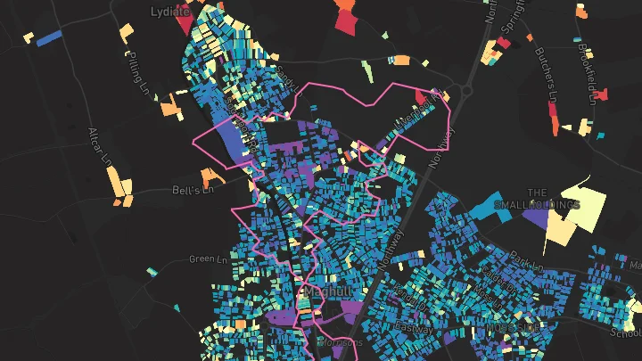 House price heatmap showing property values across Lydiate