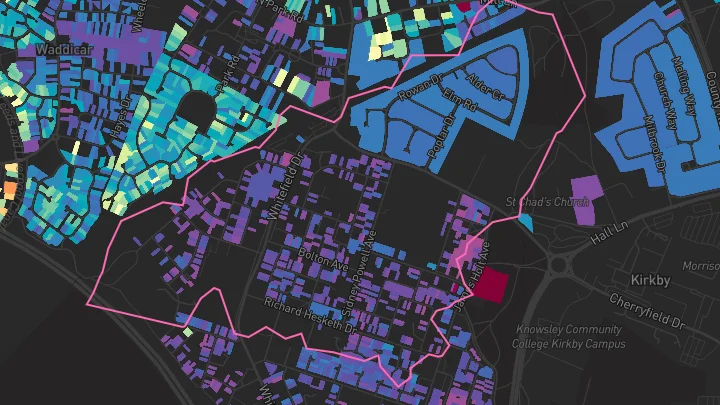 House price heatmap showing property values across Kirkby