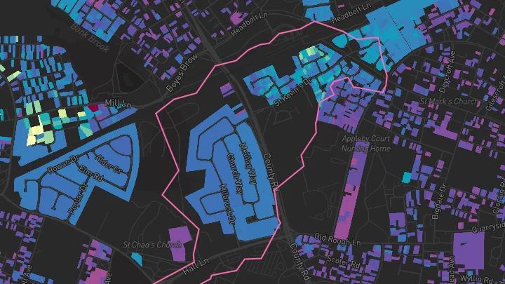 House price heatmap showing property values across Kirkby
