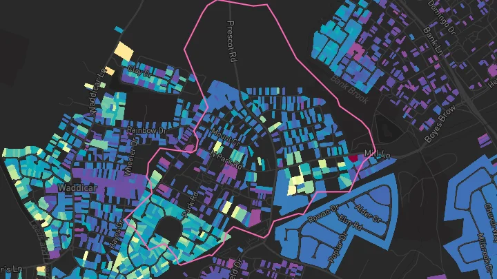 House price heatmap showing property values across Kirkby
