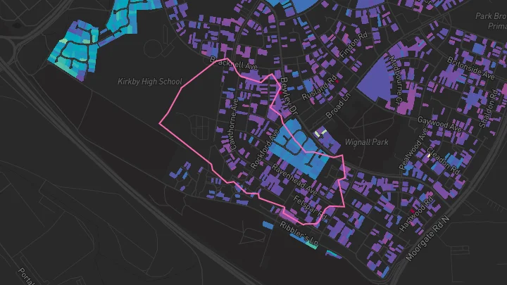 House price heatmap showing property values across Kirkby
