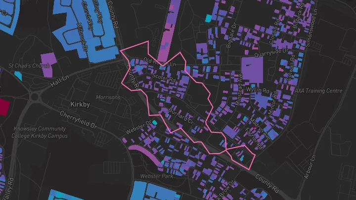 House price heatmap showing property values across Kirkby