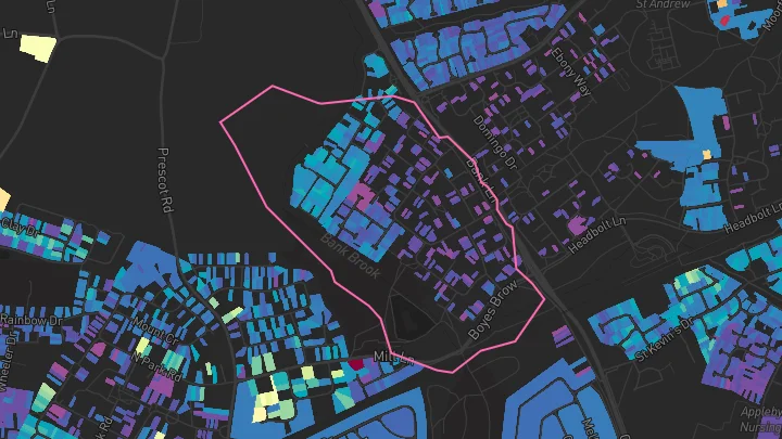 House price heatmap showing property values across Kirkby