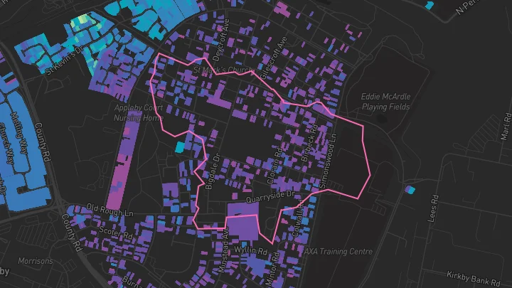 House price heatmap showing property values across Kirkby