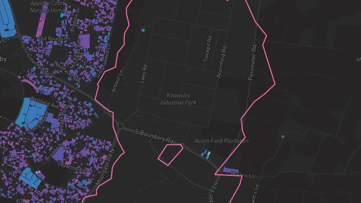 House price heatmap showing property values across Knowsley Industrial Park